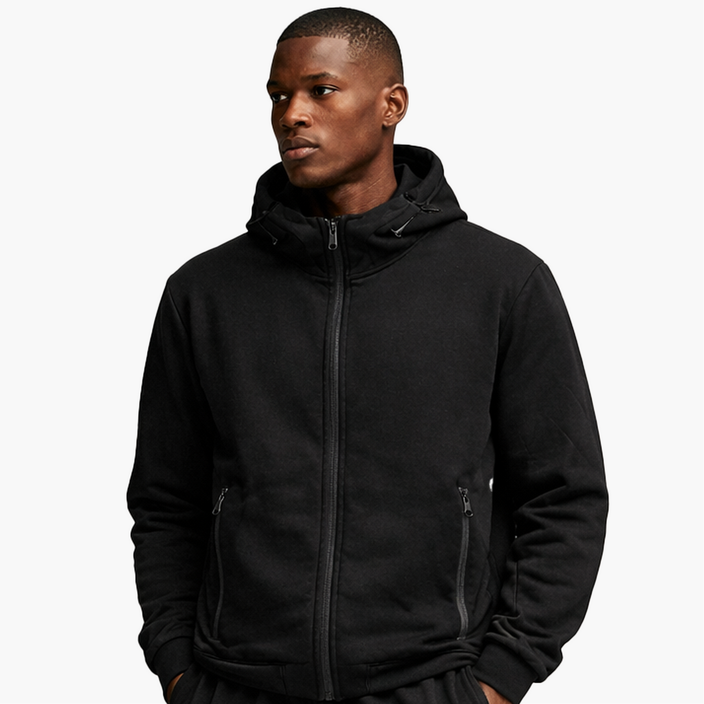 Hoodie Zippé Noir – Élégance Sportive