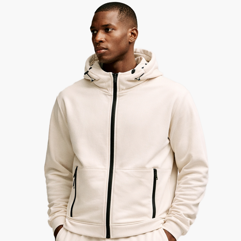 Hoodie Zippé Blanc – Sport Chic Minimal