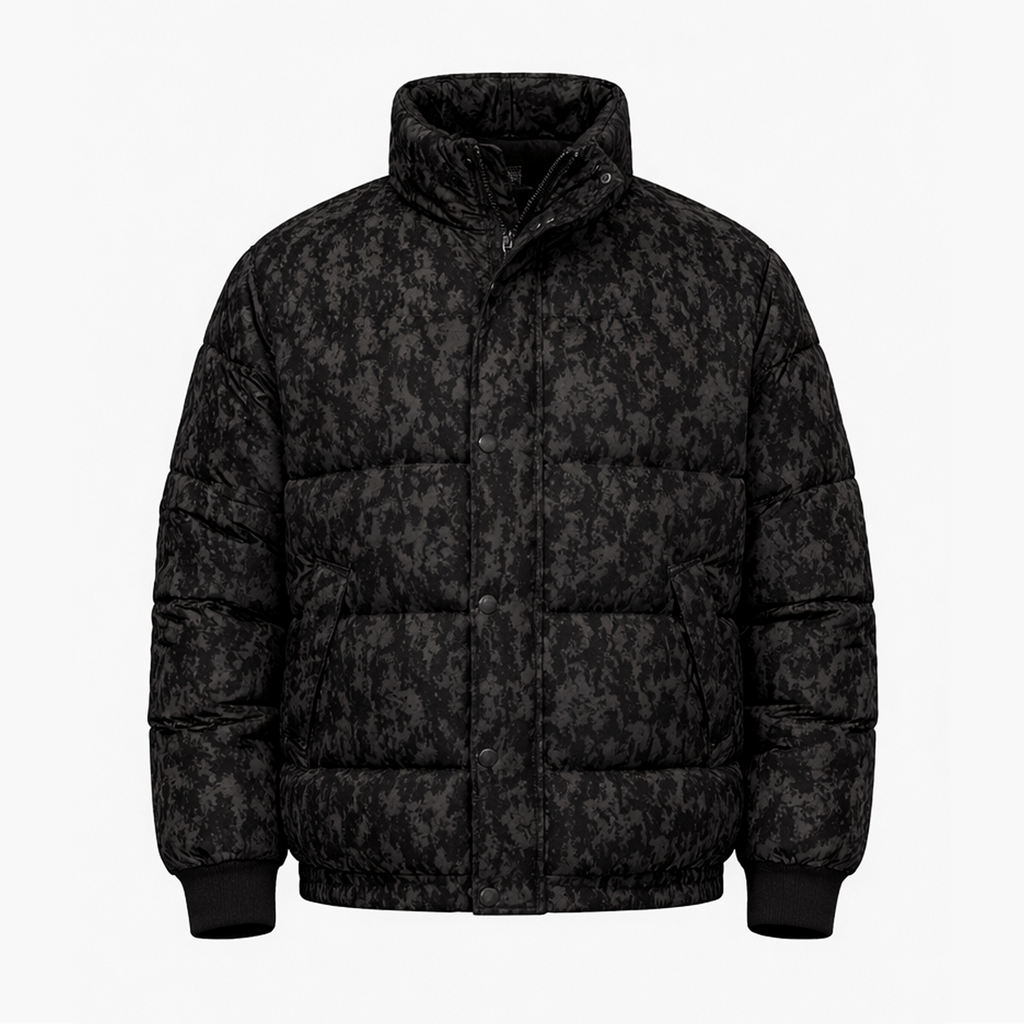 Doudoune Matelassée Noire Texturée – Coupe Moderne