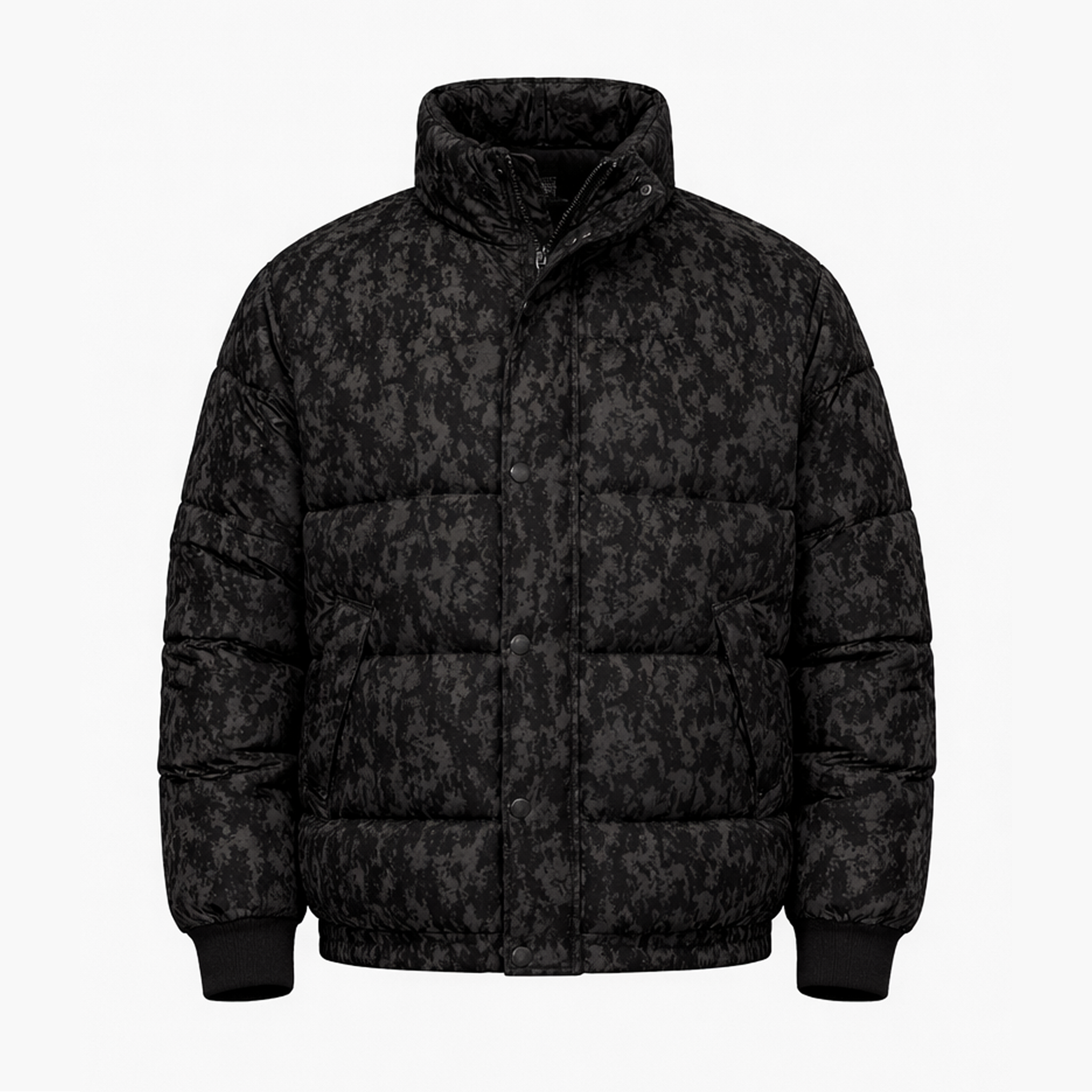 Doudoune Matelassée Noire Texturée – Coupe Moderne