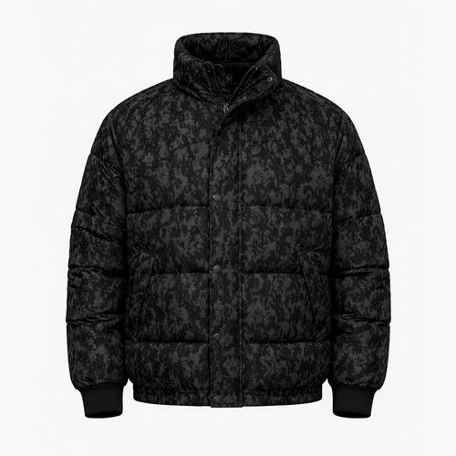 Doudoune Matelassée Noire Texturée – Coupe Moderne