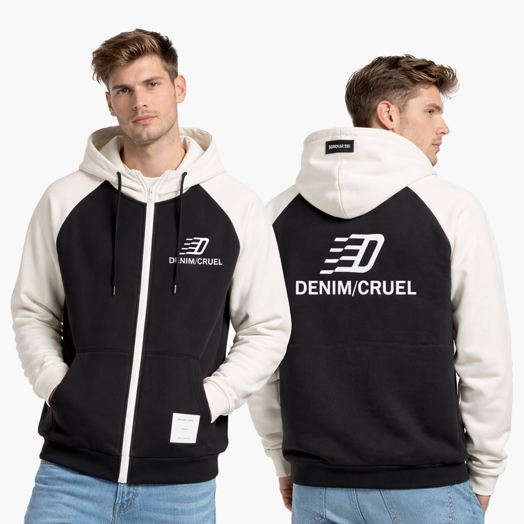 Denim Cruel Zip Hoodie – Urban Contrast Edition