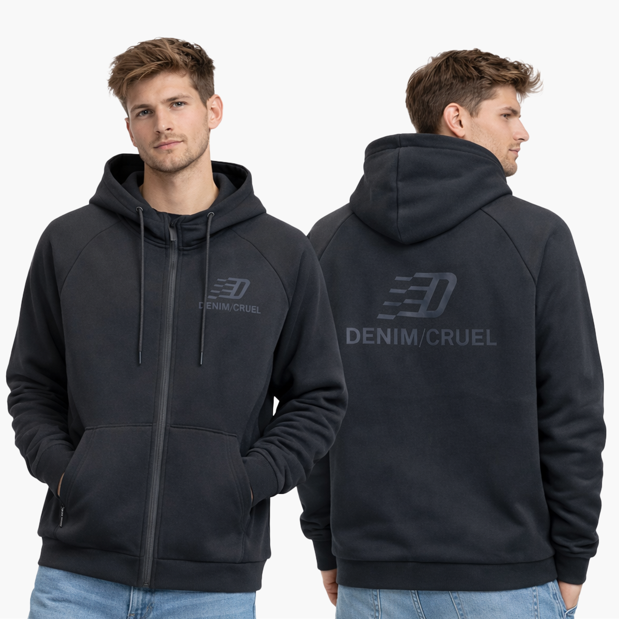 Denim Cruel Full Zip Hoodie – Signature Black